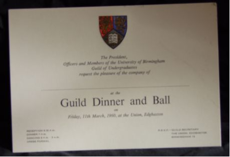 Image - Dinner invite to President of the Guild of Students - date unknown